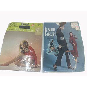 Vintage Nylon Knee High Stockings and Sooperb Pantyhose Black & Cinnamon